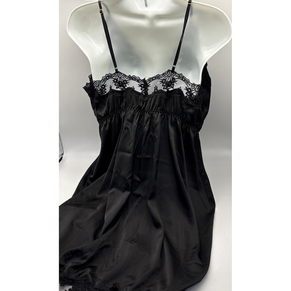 Slip Dress Nightie Nightgown black  satin lace Large EUC Elastic Waist - Picture 6 of 11